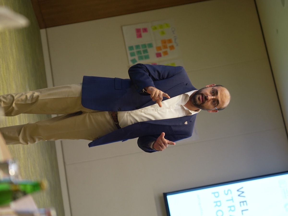 Omar Awad presenting education strategy framework